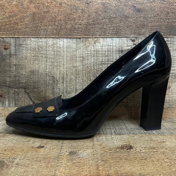 Tod's Black Patent Leather Square Toe Block Heels Size 41 10.5 11 - Picture 4 of 11